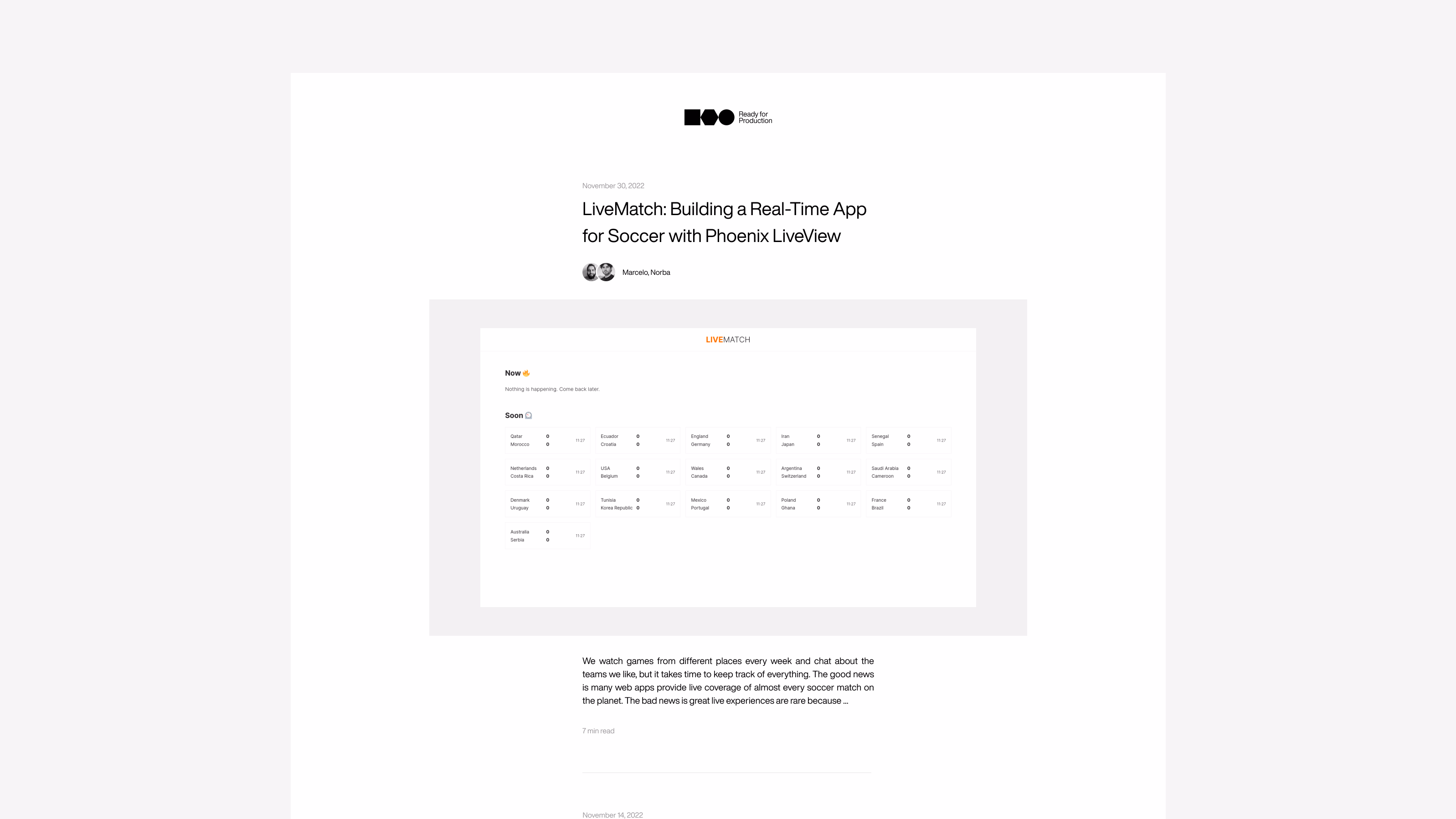 Ready for Production — Blog post desktop sobre LiveMatch com Phoenix LiveView
