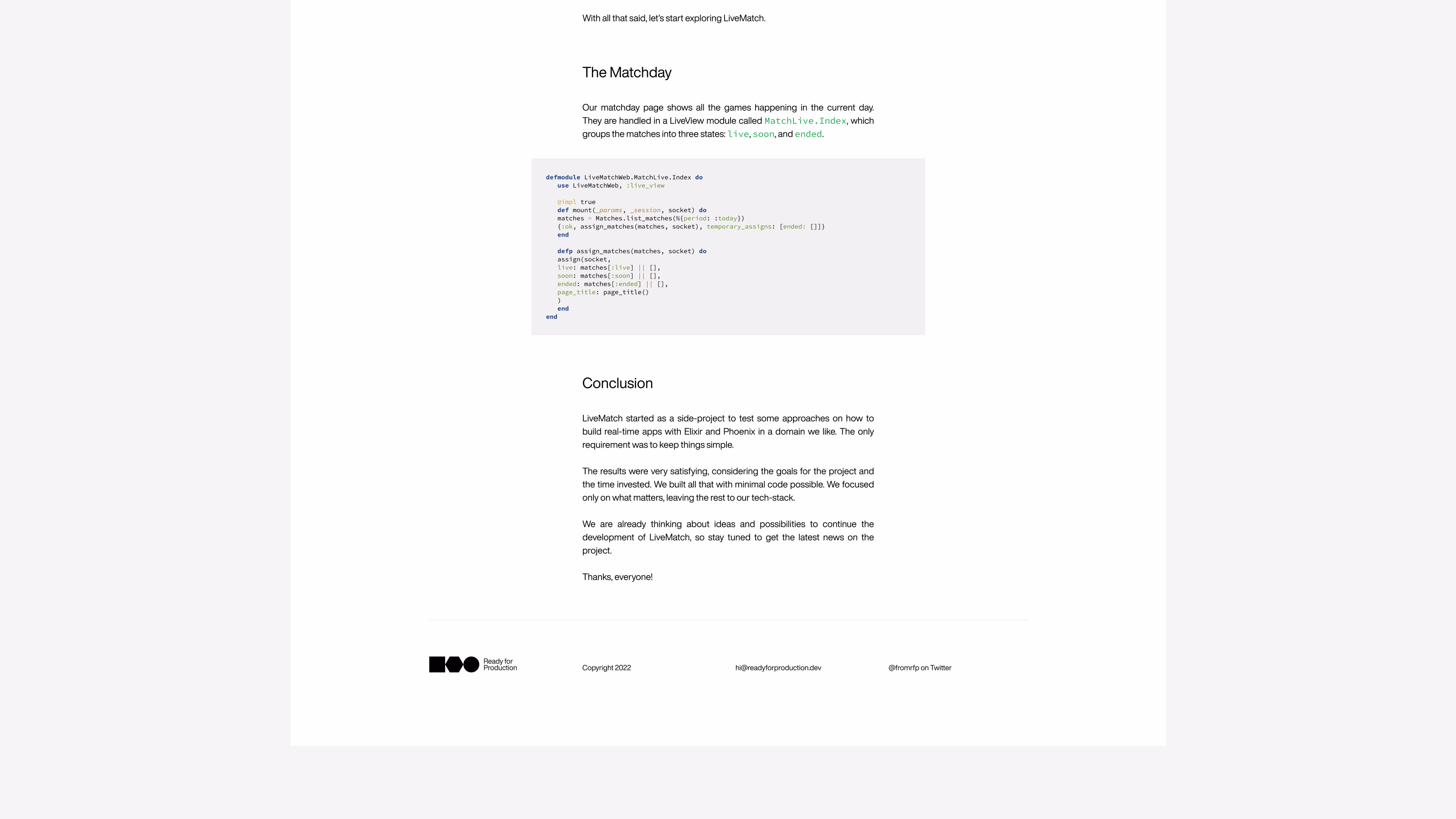 Ready for Production — Continuação do blog com código Elixir e conclusão