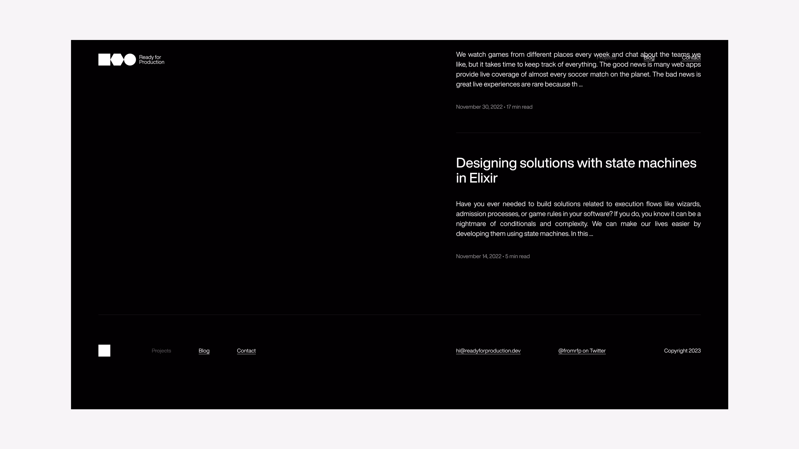 Ready for Production — Website blog post list in dark mode