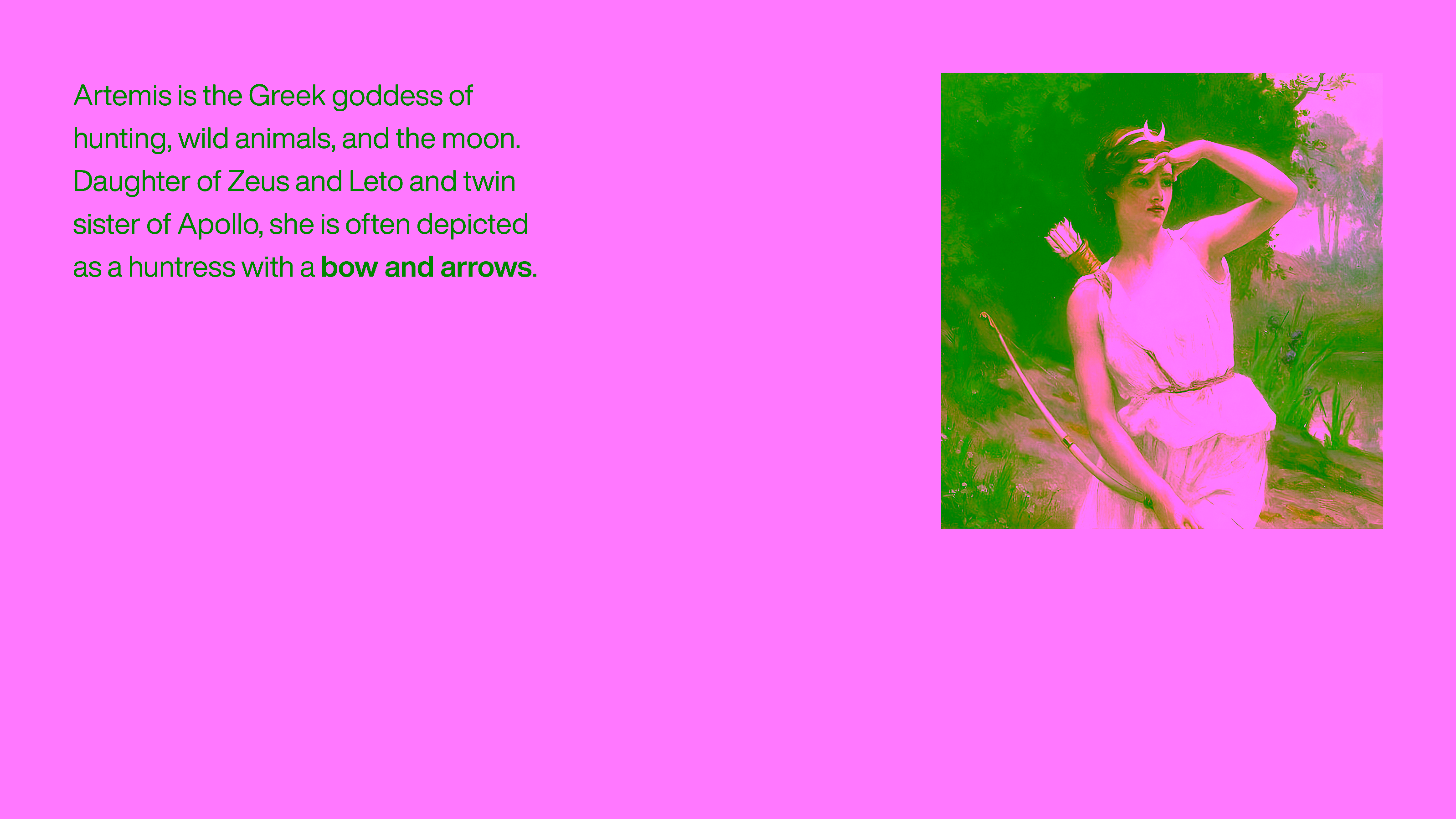 Arkemis — Introductory slide with mythological reference to goddess Artemis
