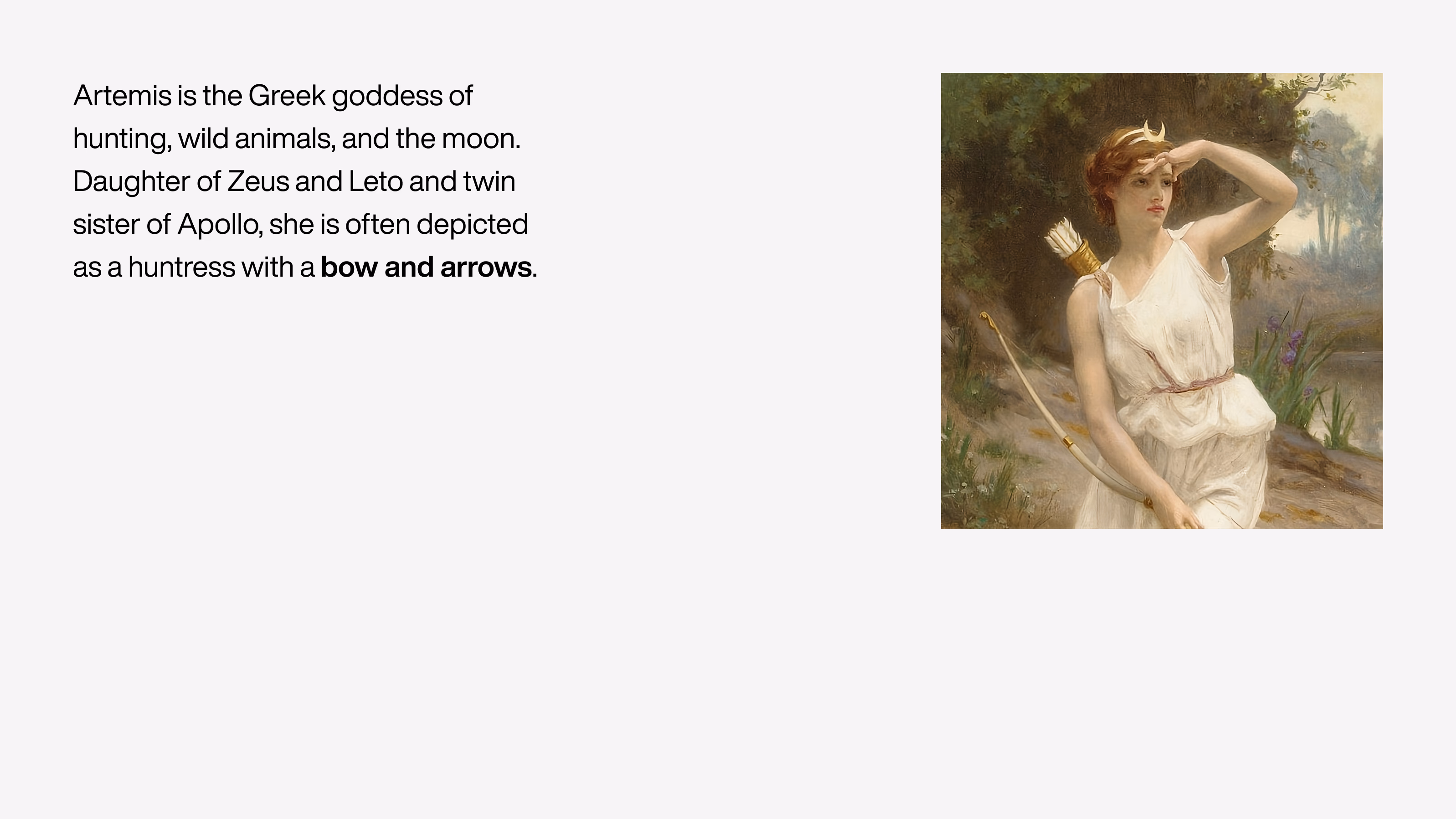 Arkemis — Introductory slide with mythological reference to goddess Artemis