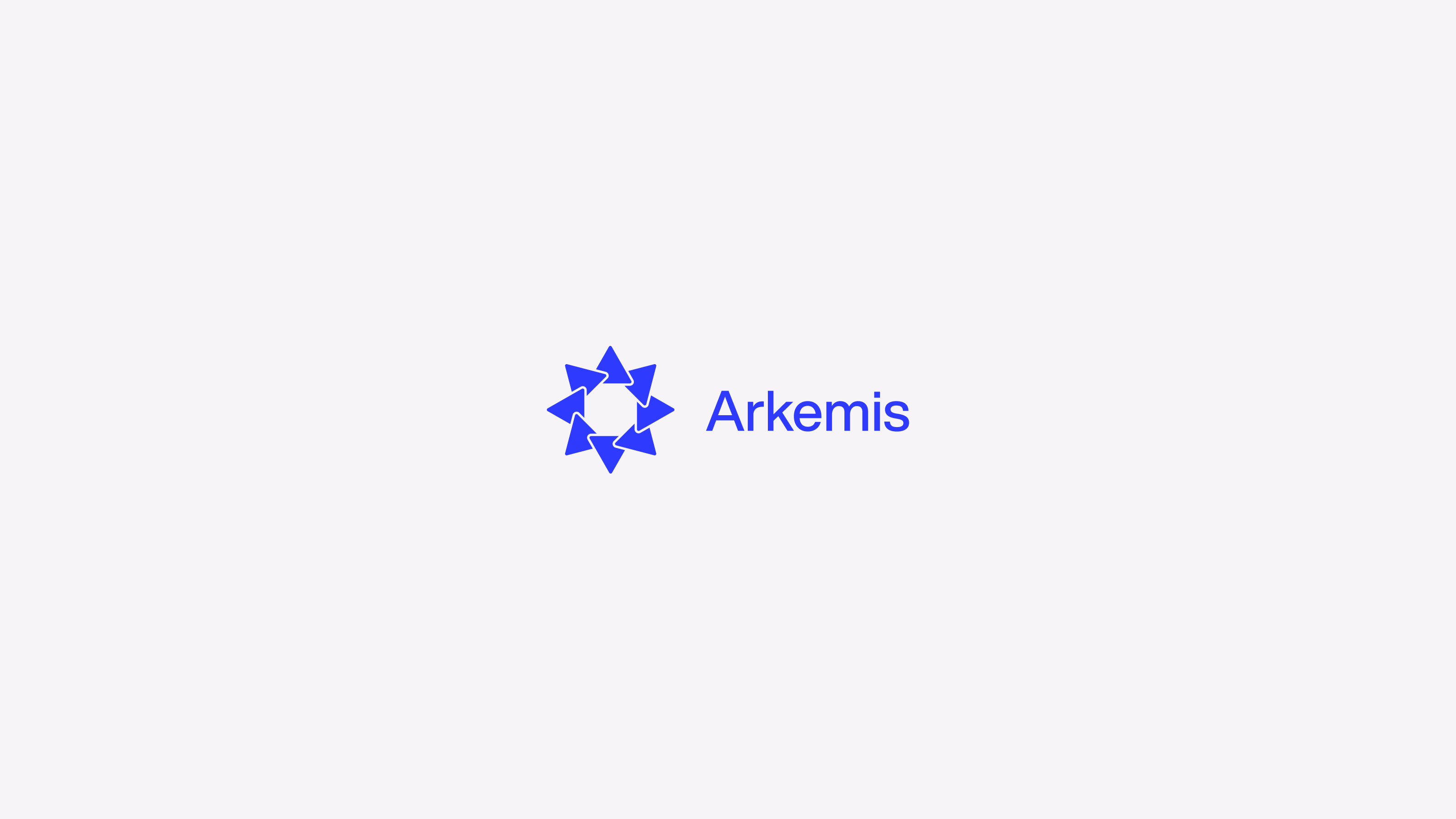 Arkemis — Vivid blue logo lockup on gray background