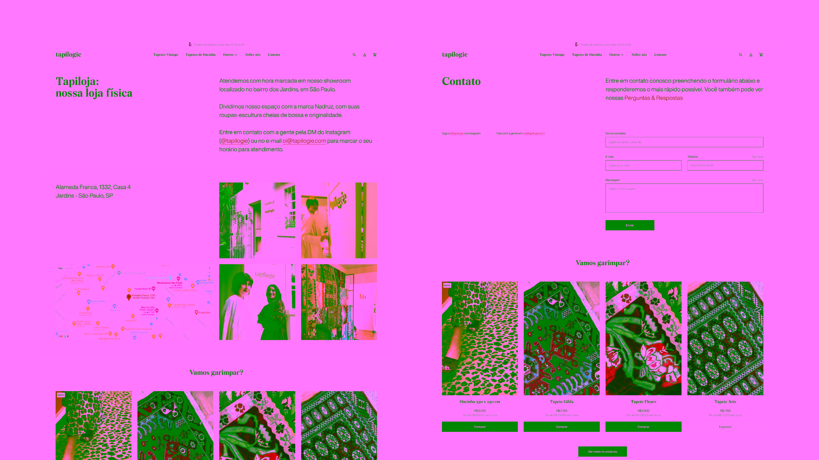 Tapilogie — Physical store page with map and contact form